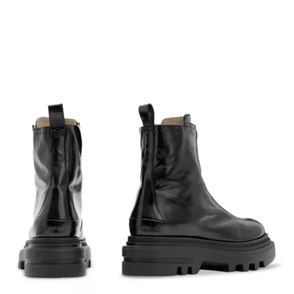 NWT All Saints Othello Black Leather Lug Sole Booties with Gold Zipper - sz 8 - Picture 9 of 16